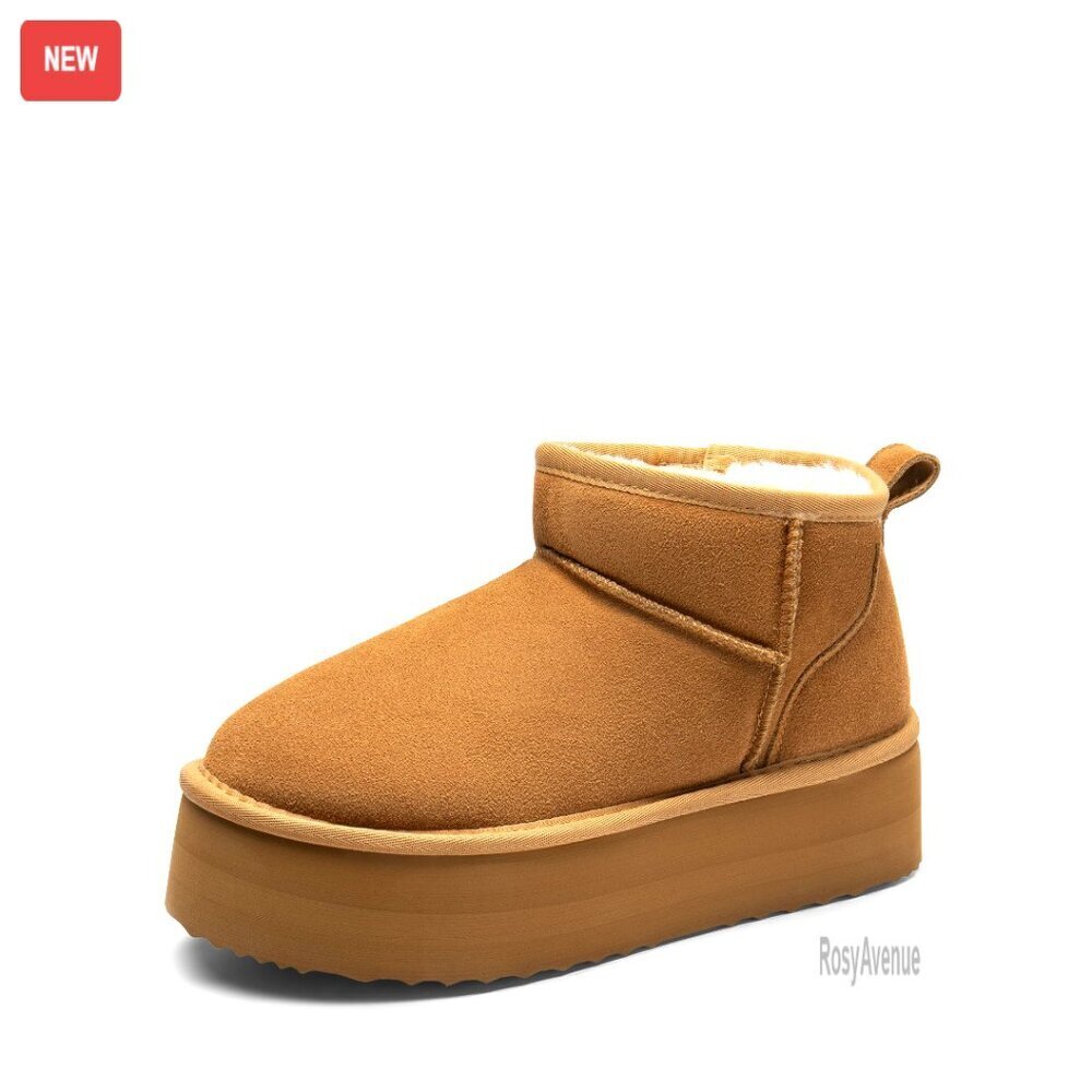 Platform Ankle Boots Suede Leather Memory Foam Winter Snow Boots